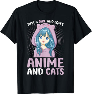 Just a Girl Who Loves Anime and Cats Women Teen Girls T-Shirt - T-Shirt | Black