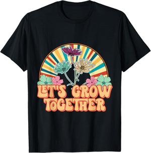 Flowers Vintage 70s Vibes Let Grow Together T-Shirt - T-Shirt | Black