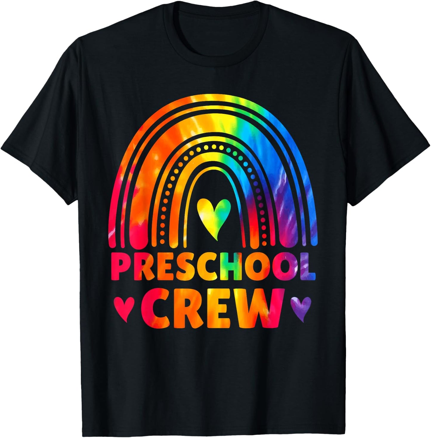 Preschool Crew Teacher Women Tie Dye Back To School Rainbow T-Shirt - T-Shirt | Black