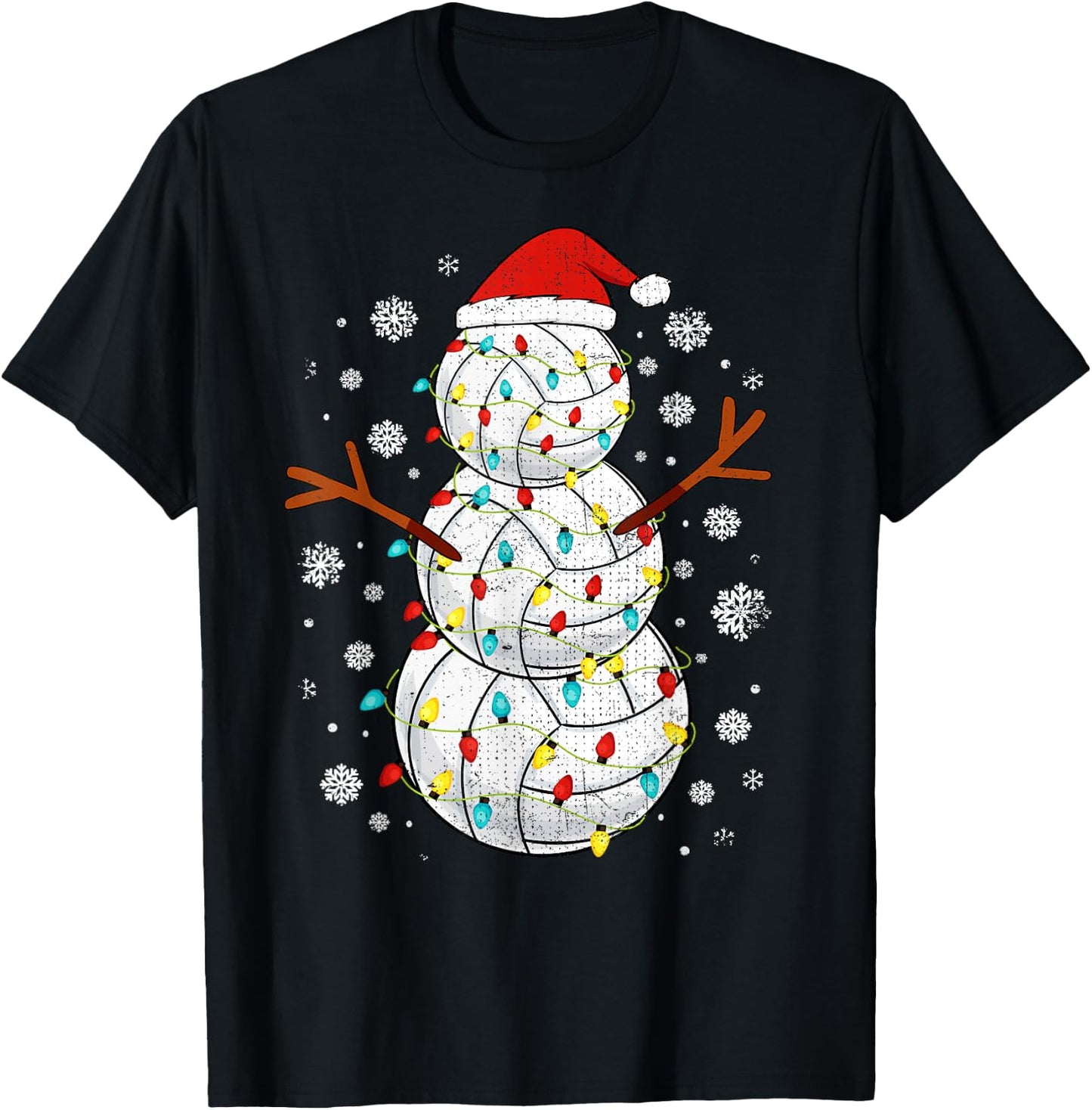 Volleyball Snowman Sports Christmas T-Shirt - T-Shirt | Black