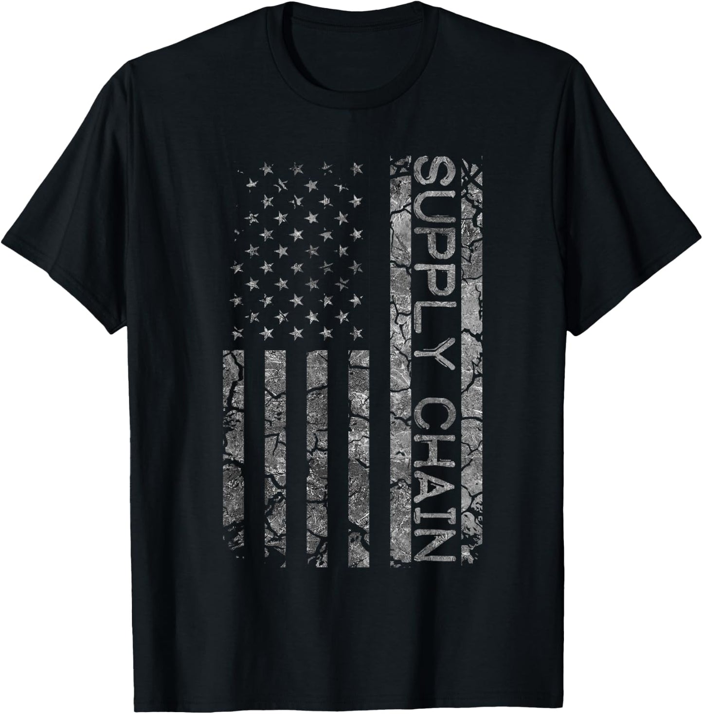 Funny Job Title Worker American Flag Supply Chain T-Shirt - T-Shirt | Black