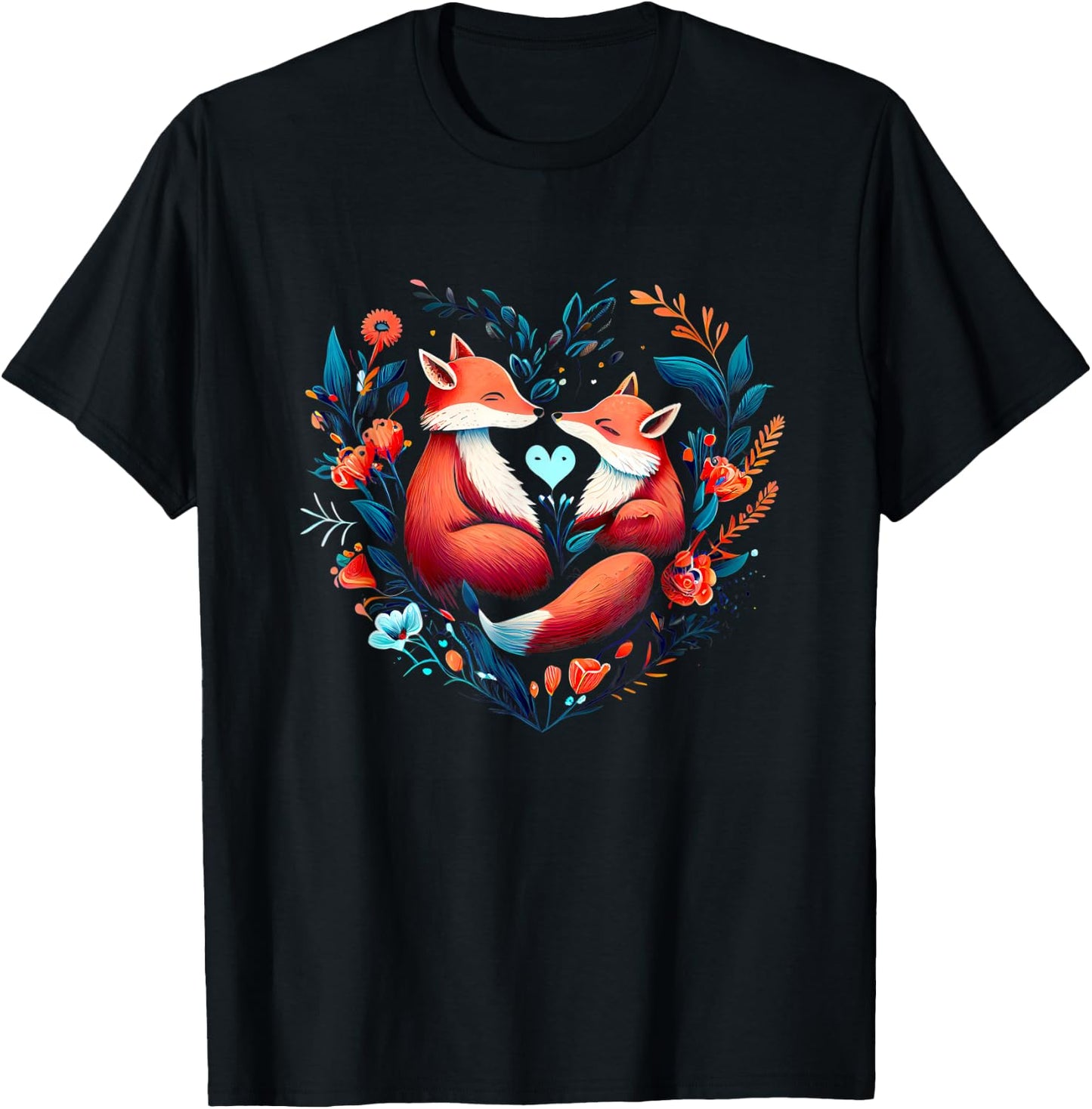 Heart-shaped Fox couple - Valentine's day T-Shirt - T-Shirt | Black