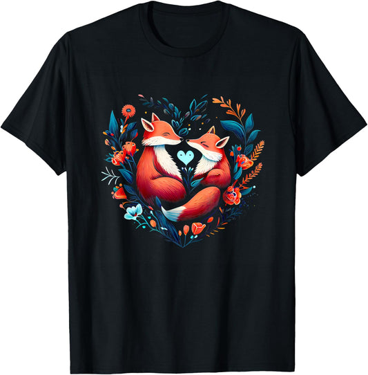 Heart-shaped Fox couple - Valentine's day T-Shirt - T-Shirt | Black
