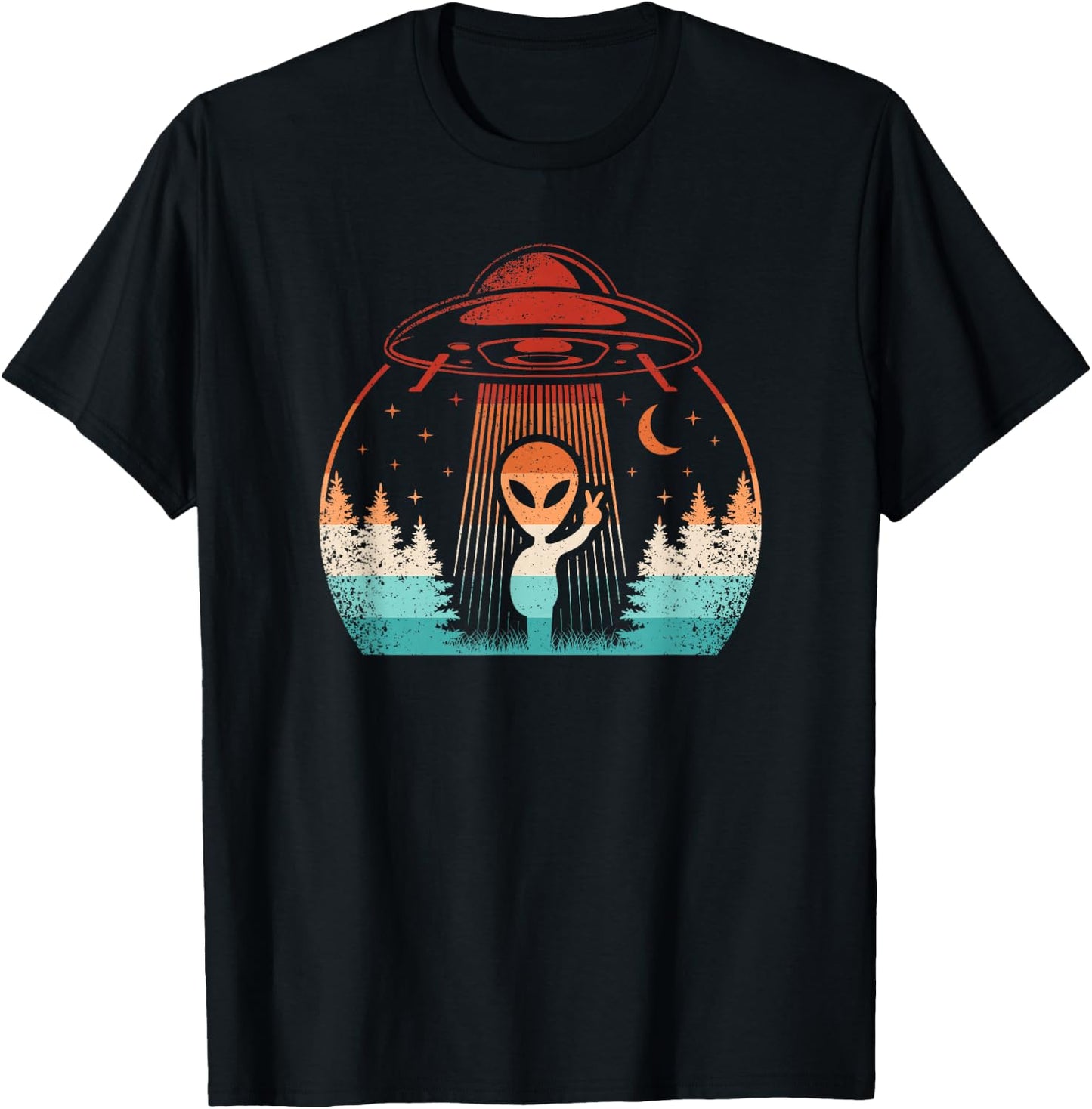 Funny Alien UFO Extraterrestrial Retro Space Men Boys Kids T-Shirt - T-Shirt | Black