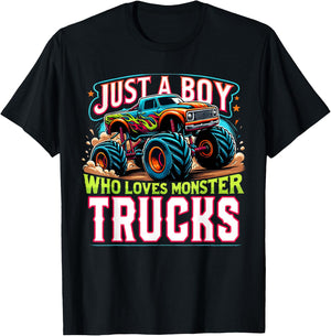 Just A Boy Who Loves Monster Truck Boys Monster Truck Lovers T-Shirt - T-Shirt | Black