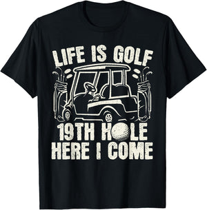 19th Hole Golf Humor Distressed T-Shirt - T-Shirt | Black