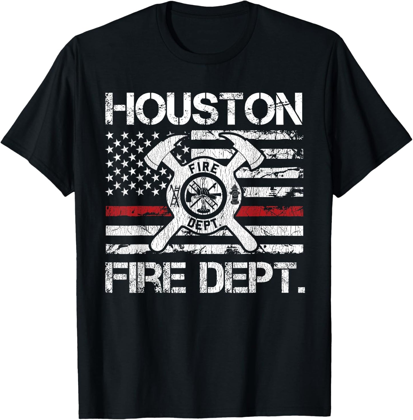 Houston Texas Fire Department Thin Red Line Fireman T-Shirt - T-Shirt | Black