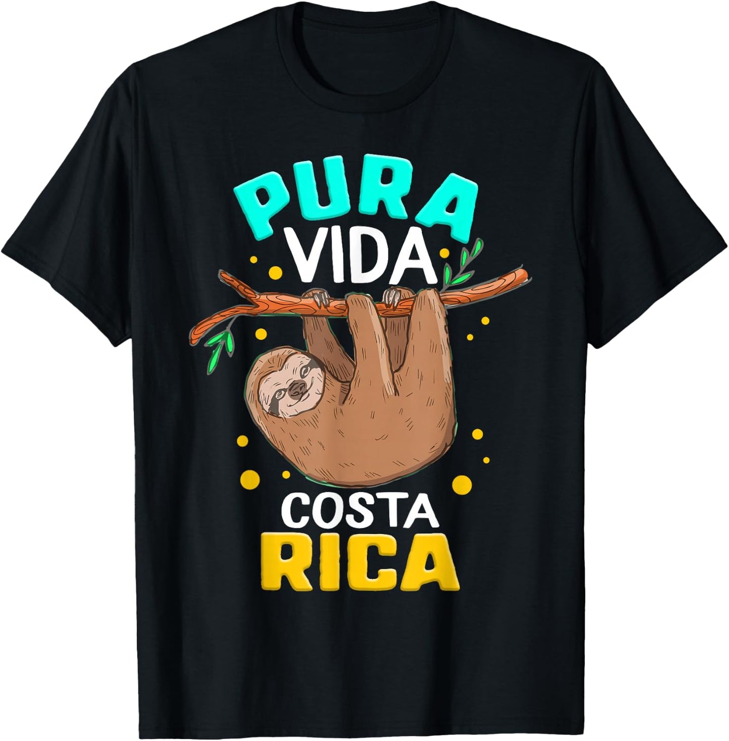 Pura Vida Costa Rica Sloth Sleepy Lazy Summer Vacation Lover T-Shirt - T-Shirt | Black