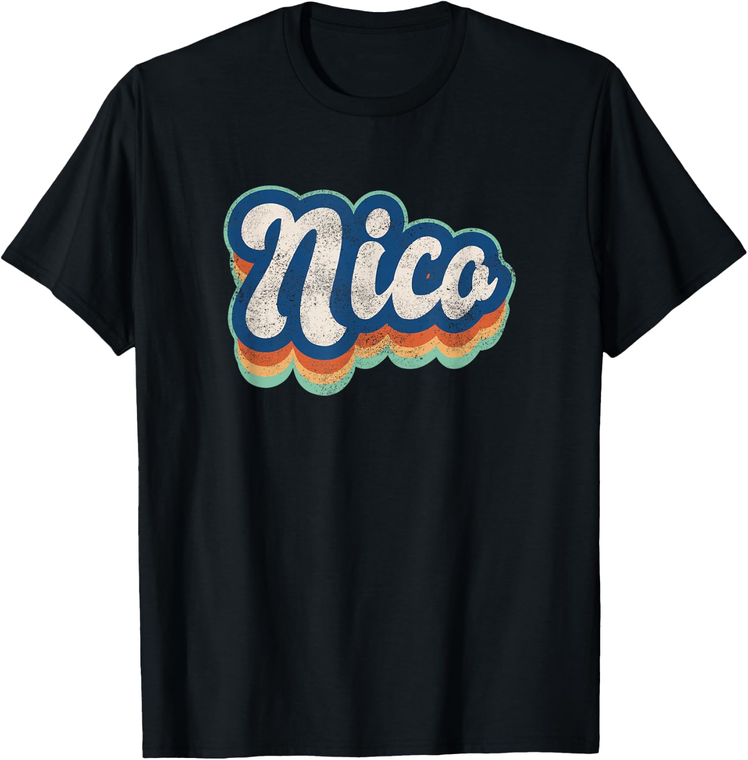 Nico First Name Boy Vintage Style 70s 80s Personalized T-Shirt - T-Shirt | Black