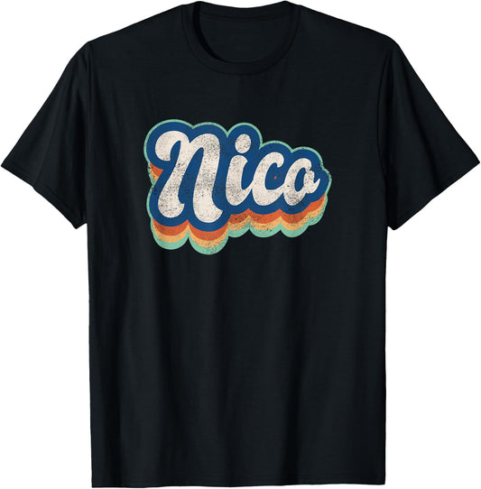 Nico First Name Boy Vintage Style 70s 80s Personalized T-Shirt - T-Shirt | Black
