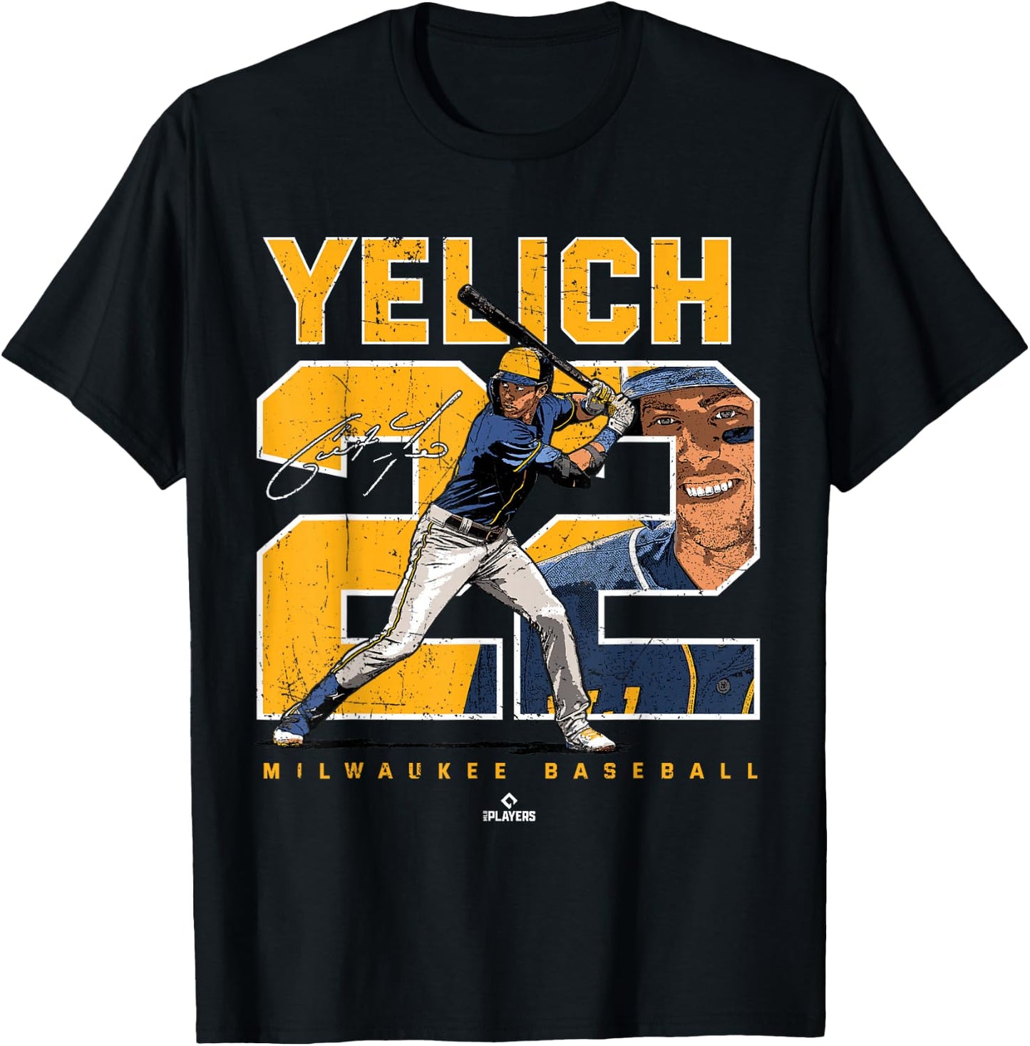 Number and Portrait Christian Yelich Milwaukee MLBPA T-Shirt - T-Shirt | Black
