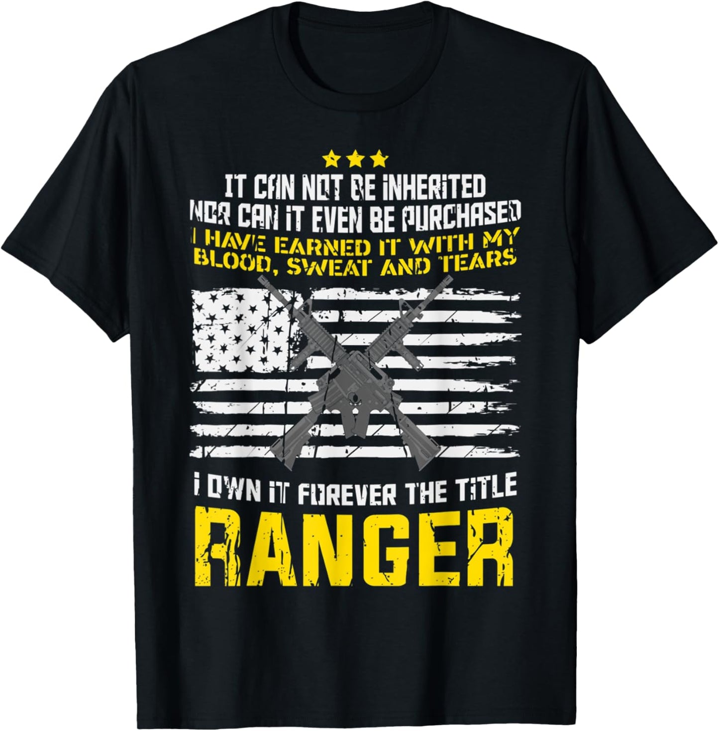 Own It Forever The Title Army Ranger US Veteran Flag USA T-Shirt - T-Shirt | Black