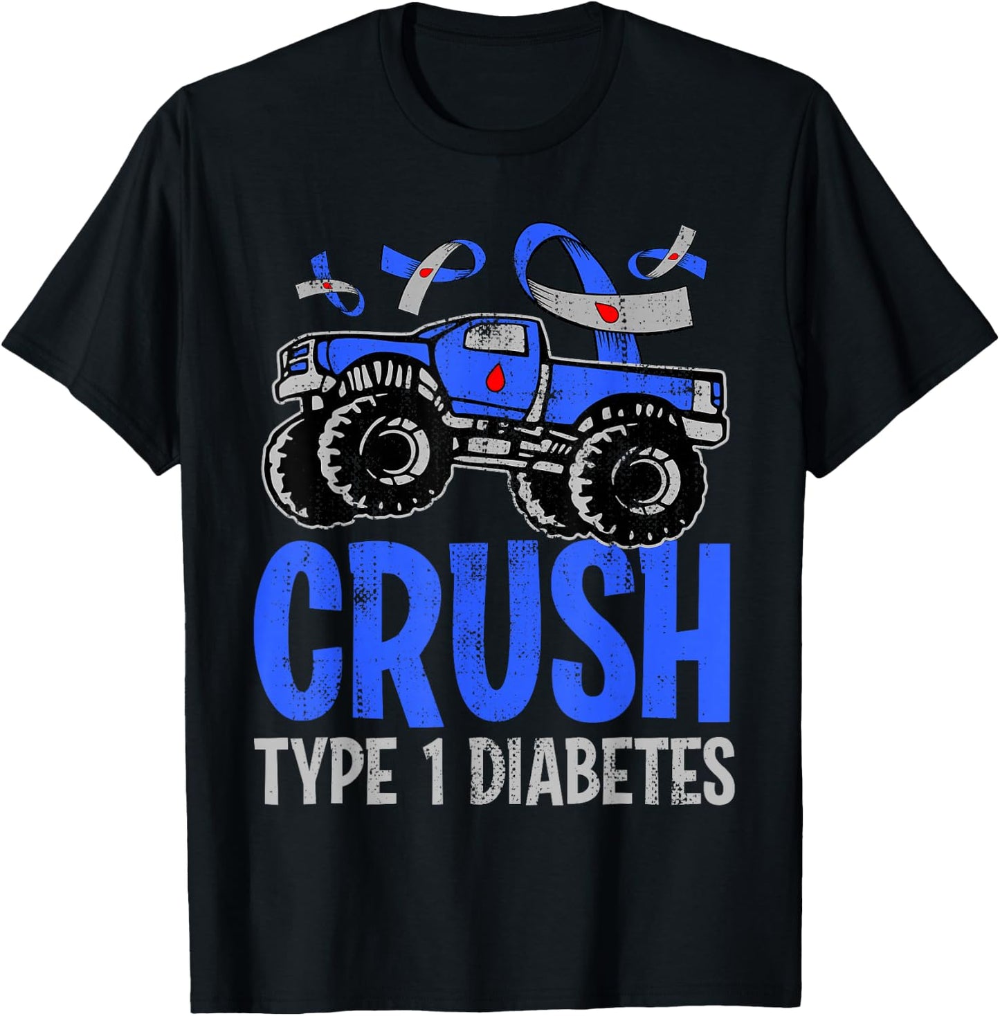 T1D Kids Monster Truck Crush Type 1 Diabetes T-Shirt - T-Shirt | Black