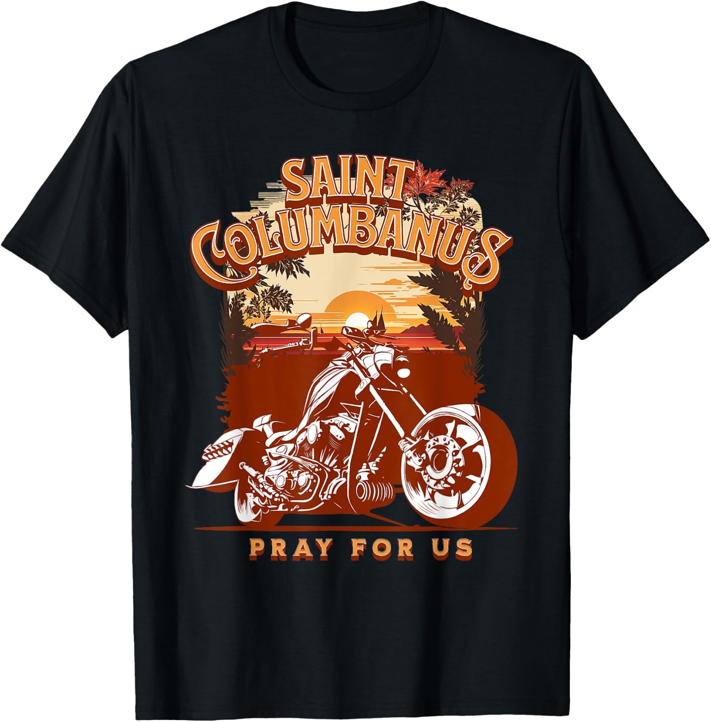 St Columbanus Catholic Patron Saint of Motorcycles Biker T-Shirt - T-Shirt | Black