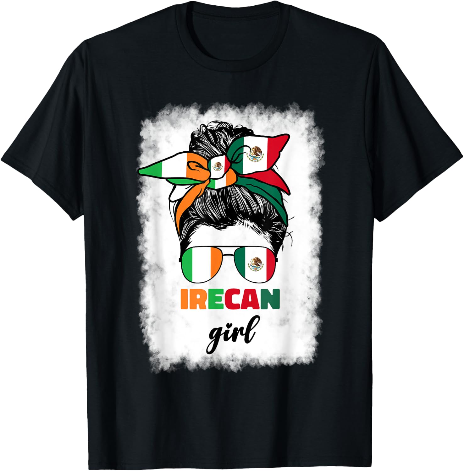 Half Mexican And Irish Mexico Ireland Flag Girl T-Shirt - T-Shirt | Black