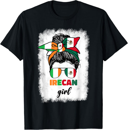 Half Mexican And Irish Mexico Ireland Flag Girl T-Shirt - T-Shirt | Black