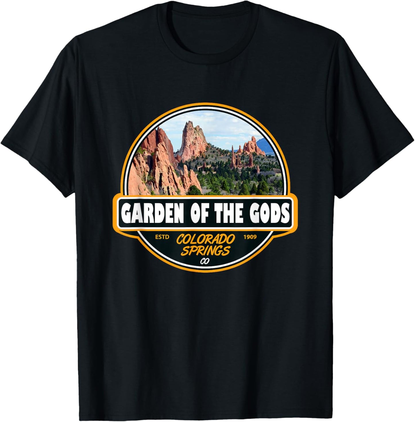 Garden of the Gods Colorado Springs Travel Art Emblem T-Shirt - T-Shirt | Black