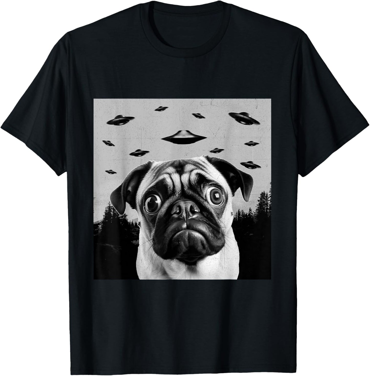 Alien UFO Funny Pug Dog Lover Men Women Kids T-Shirt - T-Shirt | Black