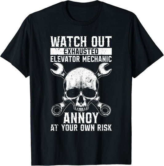 Exhausted Elevator Mechanic Technician Engineer Elevators T-Shirt - T-Shirt | Black