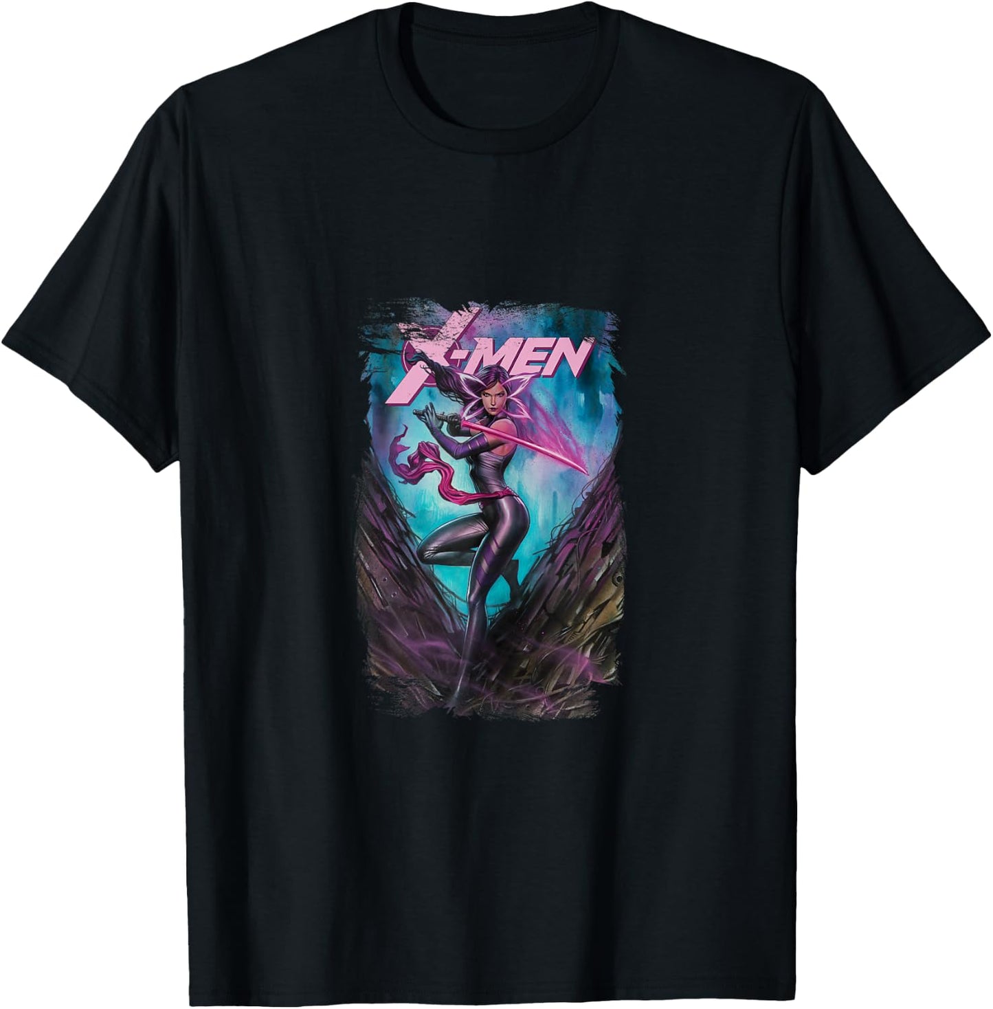 Marvel X-Men Psylocke Wielding Sword Vintage Poster T-Shirt - T-Shirt | Black