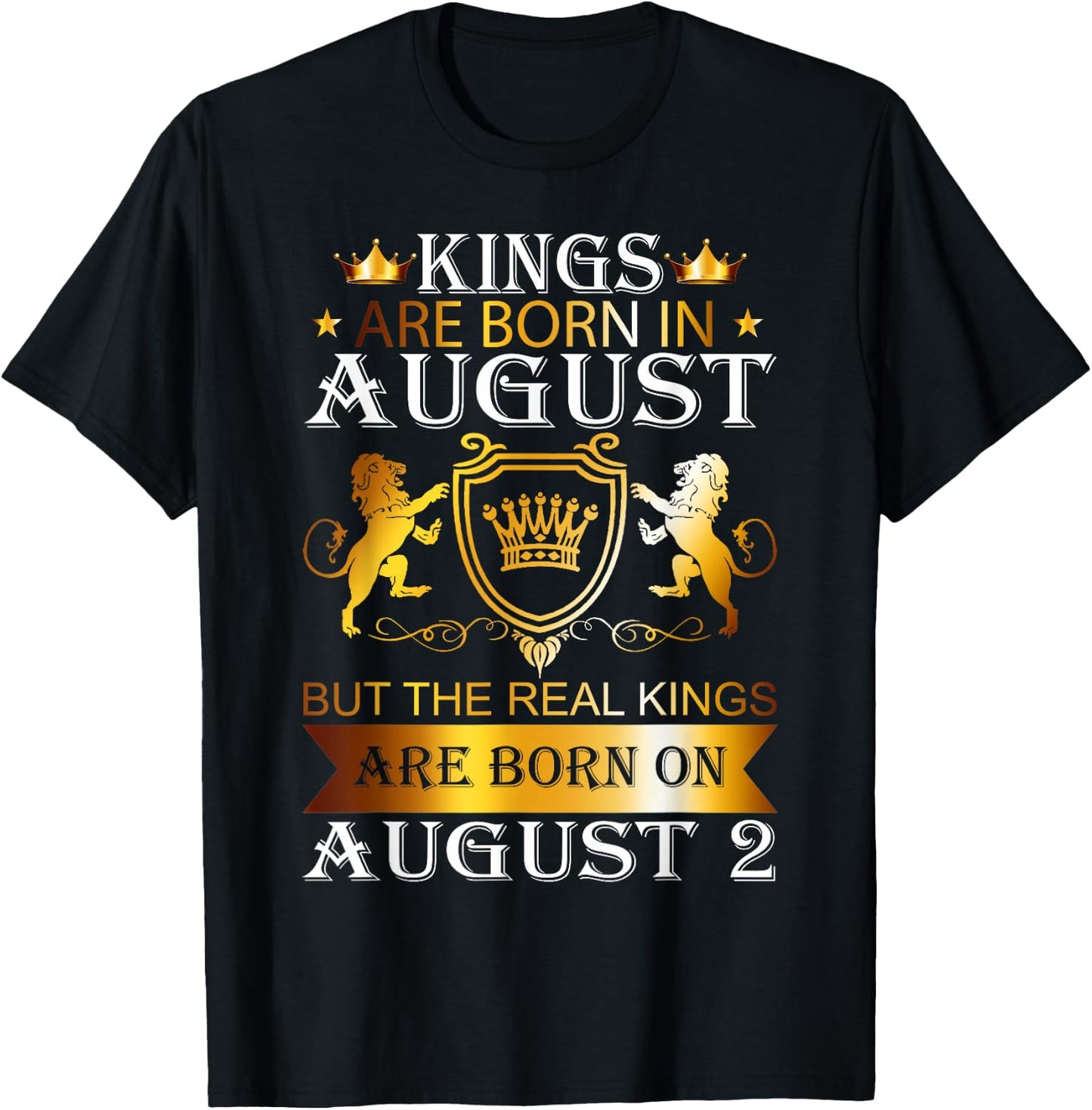 Kings Are Born On August 2nd Birthday Bday Boys Kids T-Shirt - T-Shirt | Black