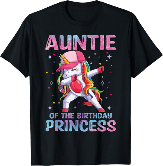 Auntie of the Birthday Princess Girl Dabbing Unicorn Aunt T-Shirt - T-Shirt | Black