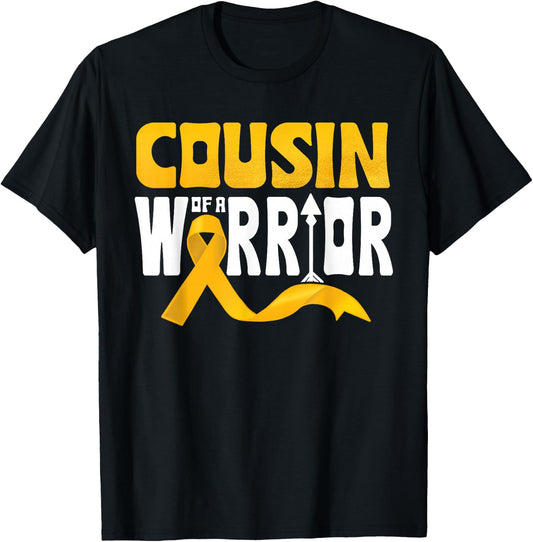 Cousin Of A Warrior Childhood Cancer Awareness Gold Ribbon T-Shirt - T-Shirt | Black