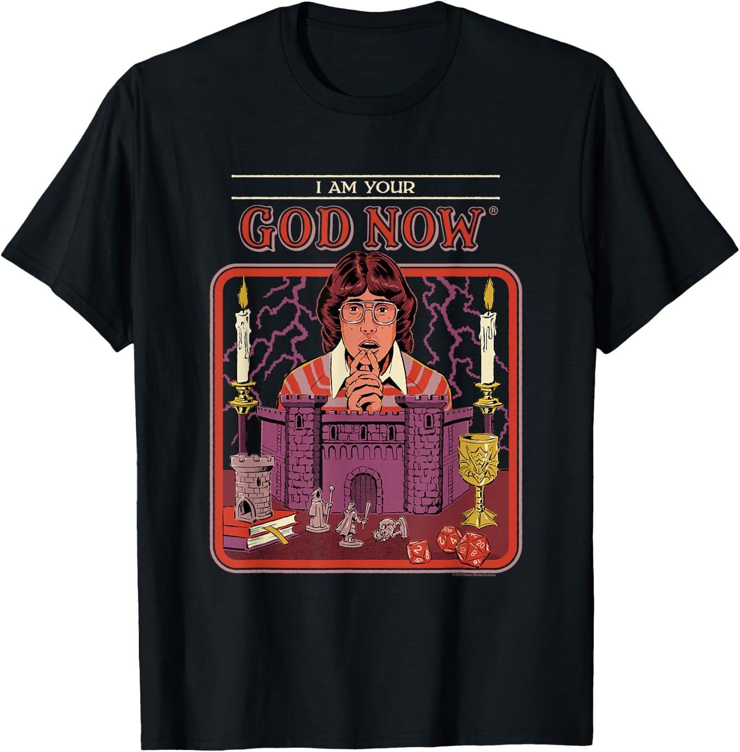 Steven Rhodes Your God Now Tabletop Gaming Retro Dark Humor T-Shirt - T-Shirt | Black