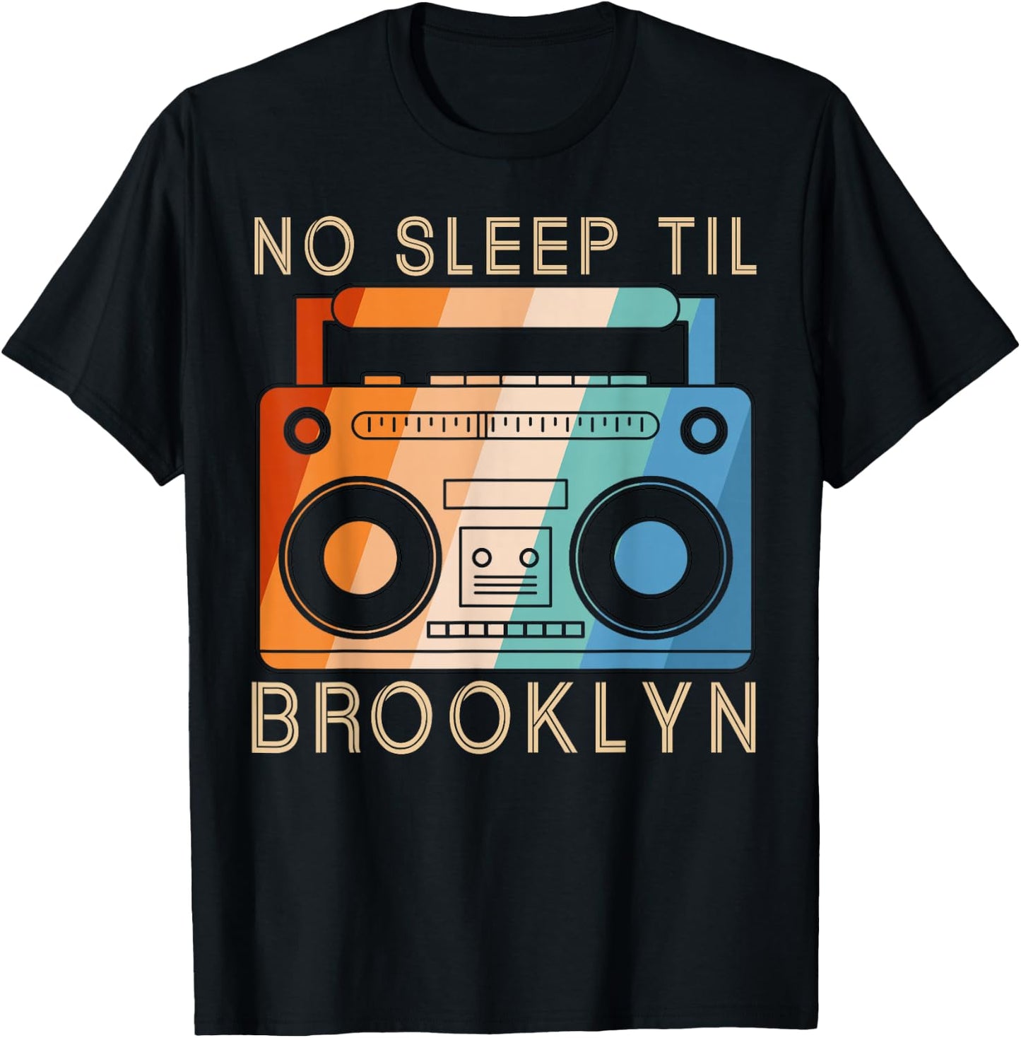 Retro No Sleep Til Brooklyn Vintage Portable Stereo T-Shirt - T-Shirt | Black