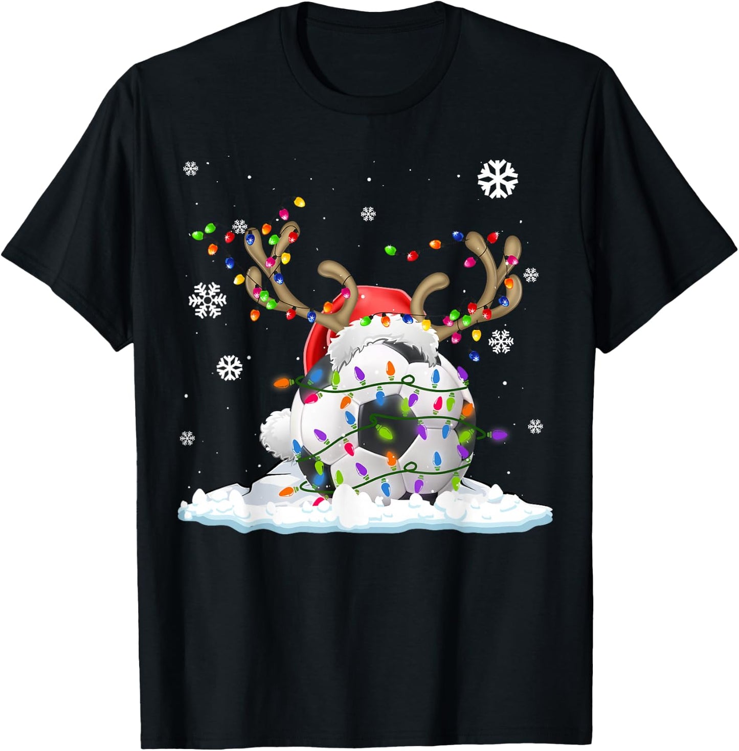 Funny Soccer Lovers Soccer Santa Hat Ugly Christmas Sweater T-Shirt - T-Shirt | Black