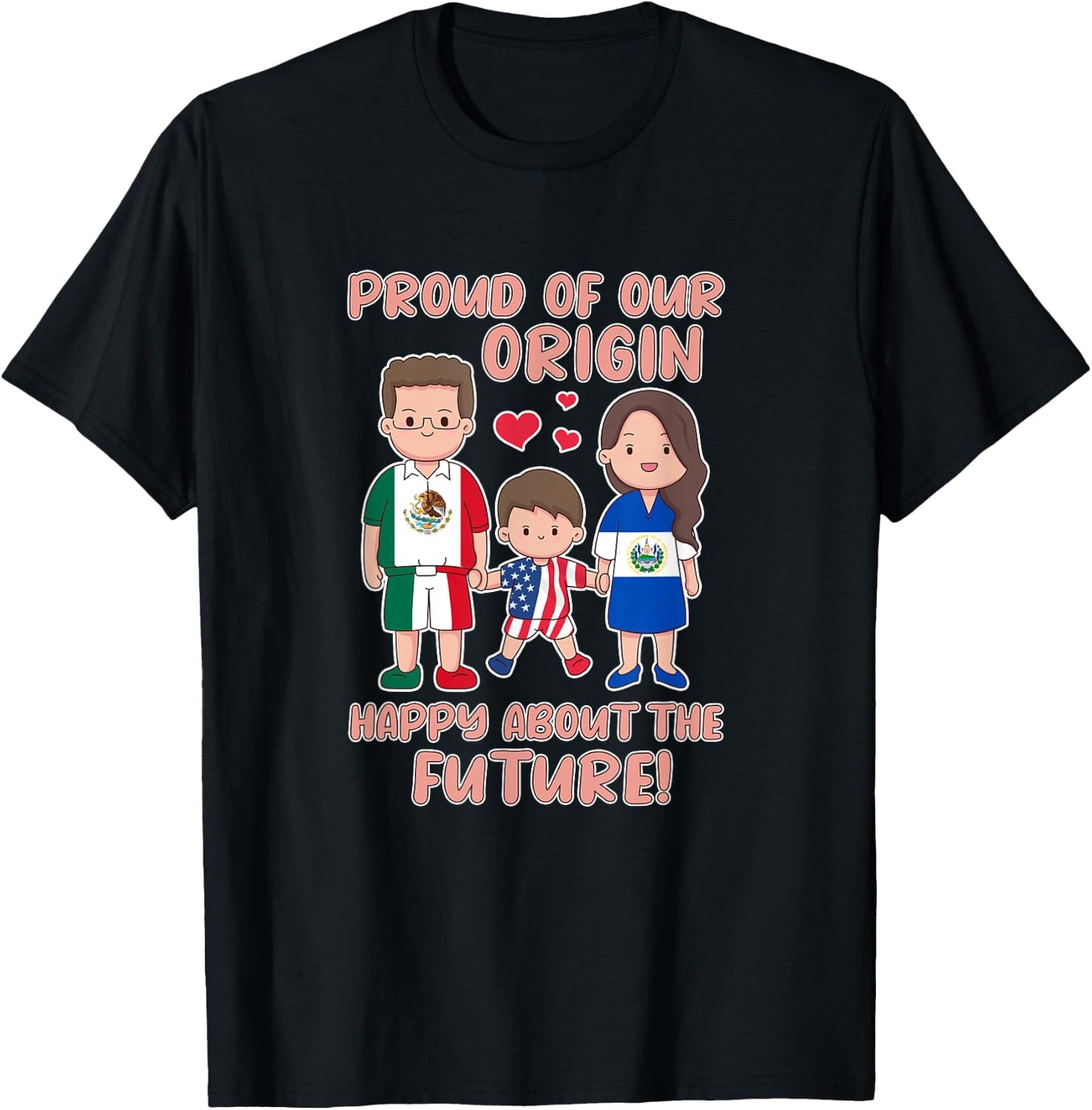 Proud of our origin Mexico El Salvador and the USA T-Shirt - T-Shirt | Black