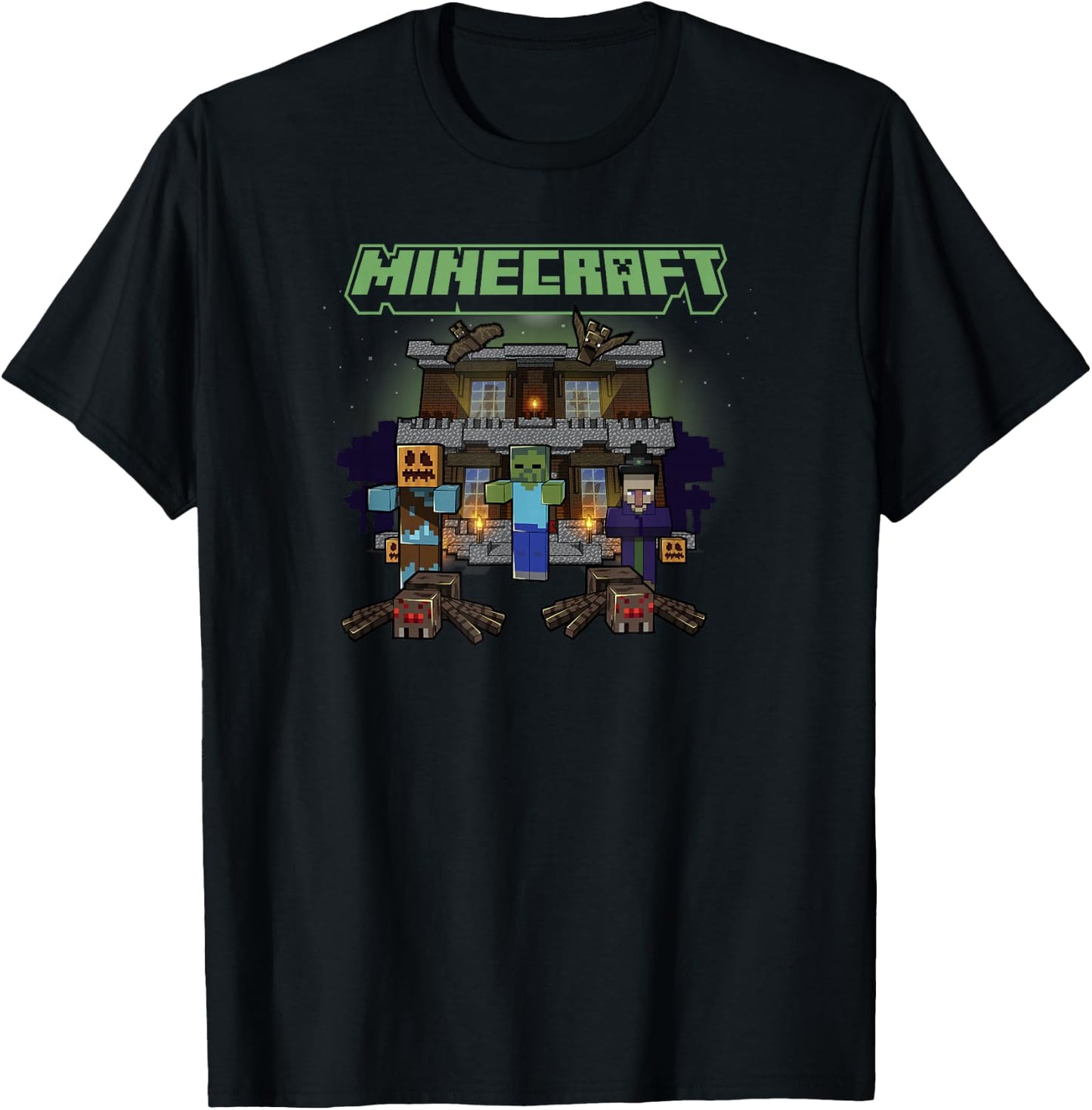 Minecraft Halloween Monsters In Haunted House Group Shot T-Shirt - T-Shirt | Black