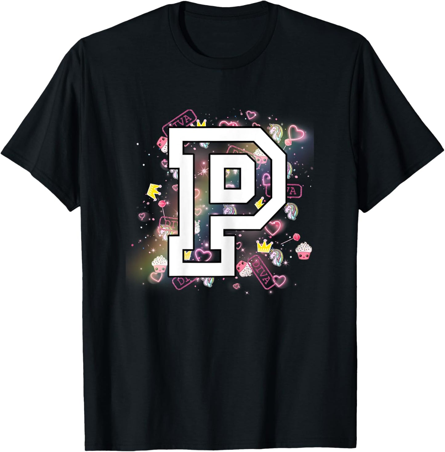 Kids Letter P Clothing For a Girl Who's Name Starts With P T-Shirt - T-Shirt | Black