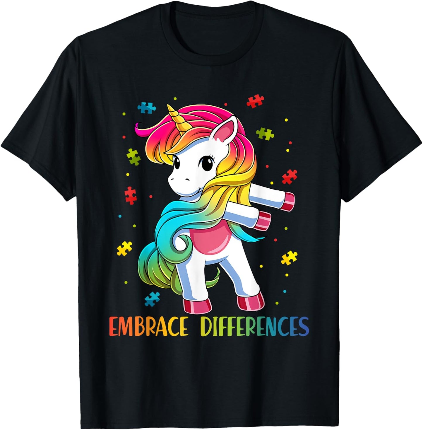 Embrace Differences Unicorn - Autism Awareness for Kids T-Shirt - T-Shirt | Black