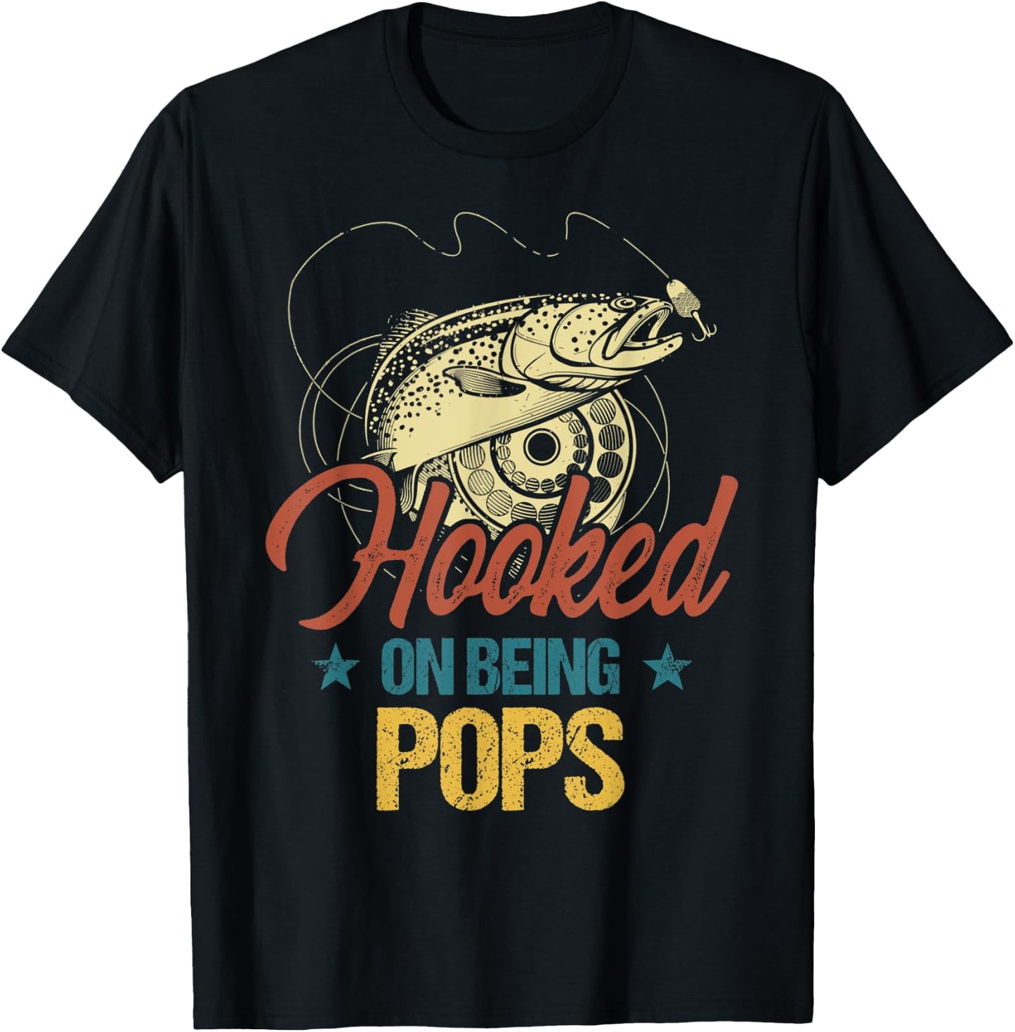 Retro Fishing Hooked On Being Pops Shirt T-Shirt - T-Shirt | Black