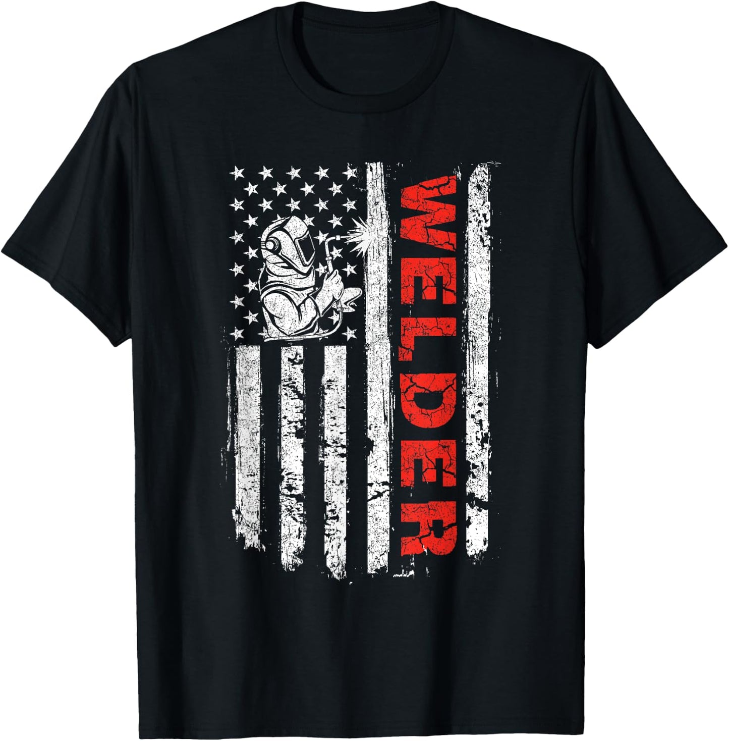 Welder - USA American Flag Welding Iron Worker Construction Women Men T-Shirt - T-Shirt | Black