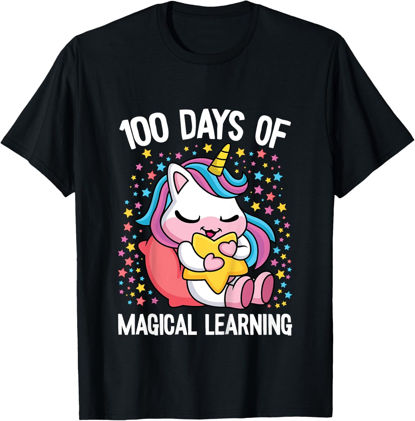 100 Days Of Magical Learning 100th Day Of School Unicorn T-Shirt - T-Shirt | Black