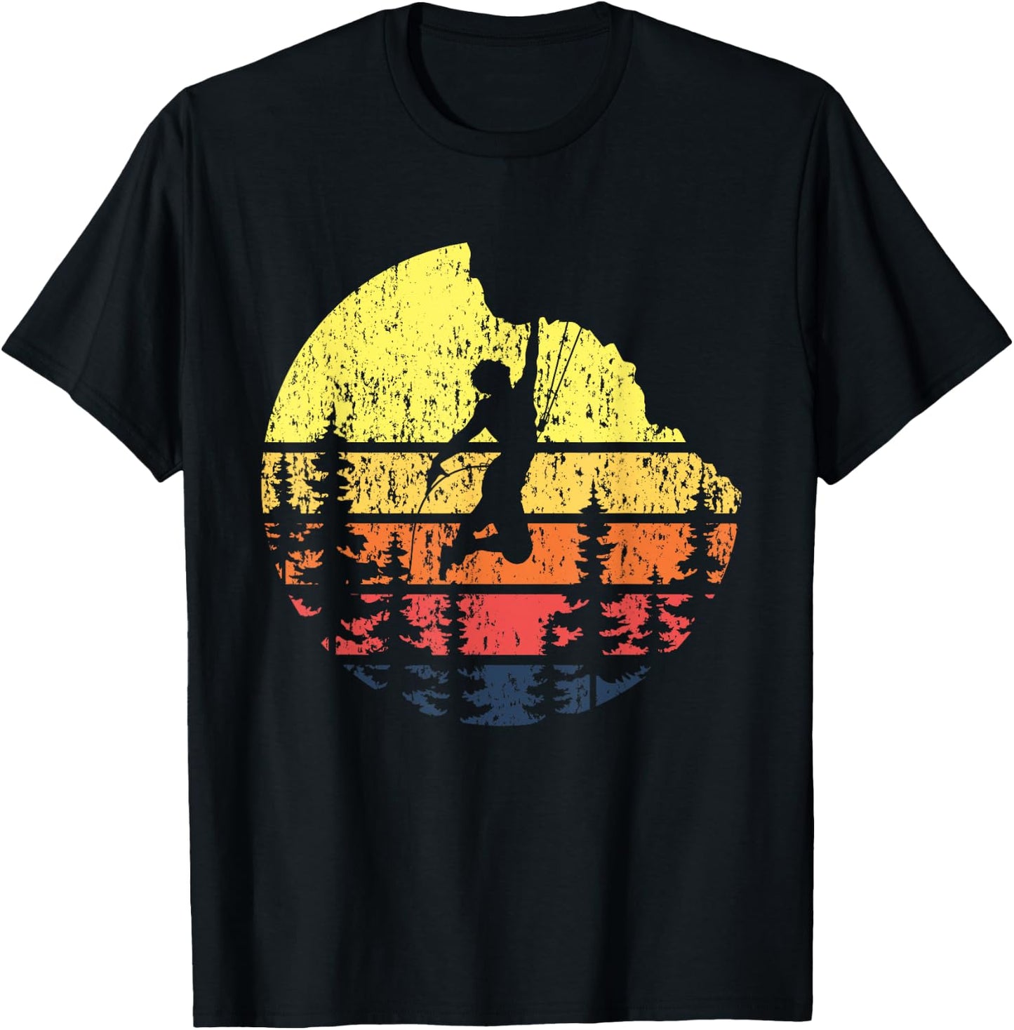Retro Sunset Rock Climber - Boulderer Bouldering Climbing T-Shirt - T-Shirt | Black