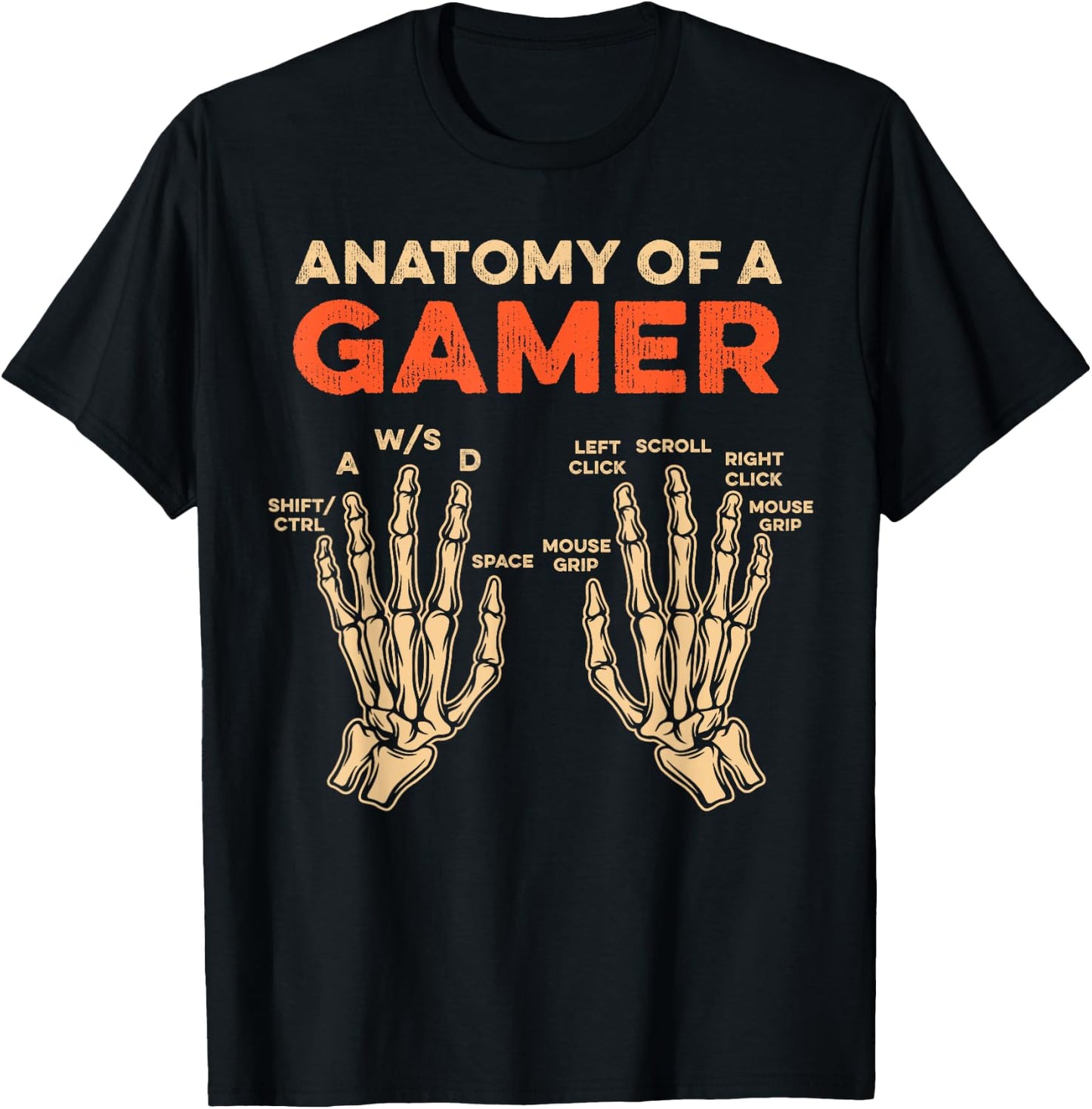Anatomy Of A Gamer Skeleton Hand Funny Men Boys Kids Teens T-Shirt - T-Shirt | Black