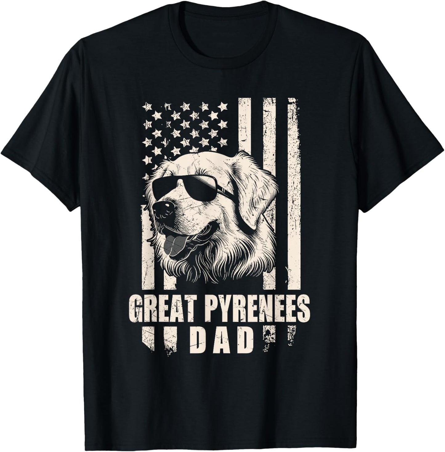 Great Pyrenees Dog Dad American Flag Gifts for Father Men T-Shirt - T-Shirt | Black