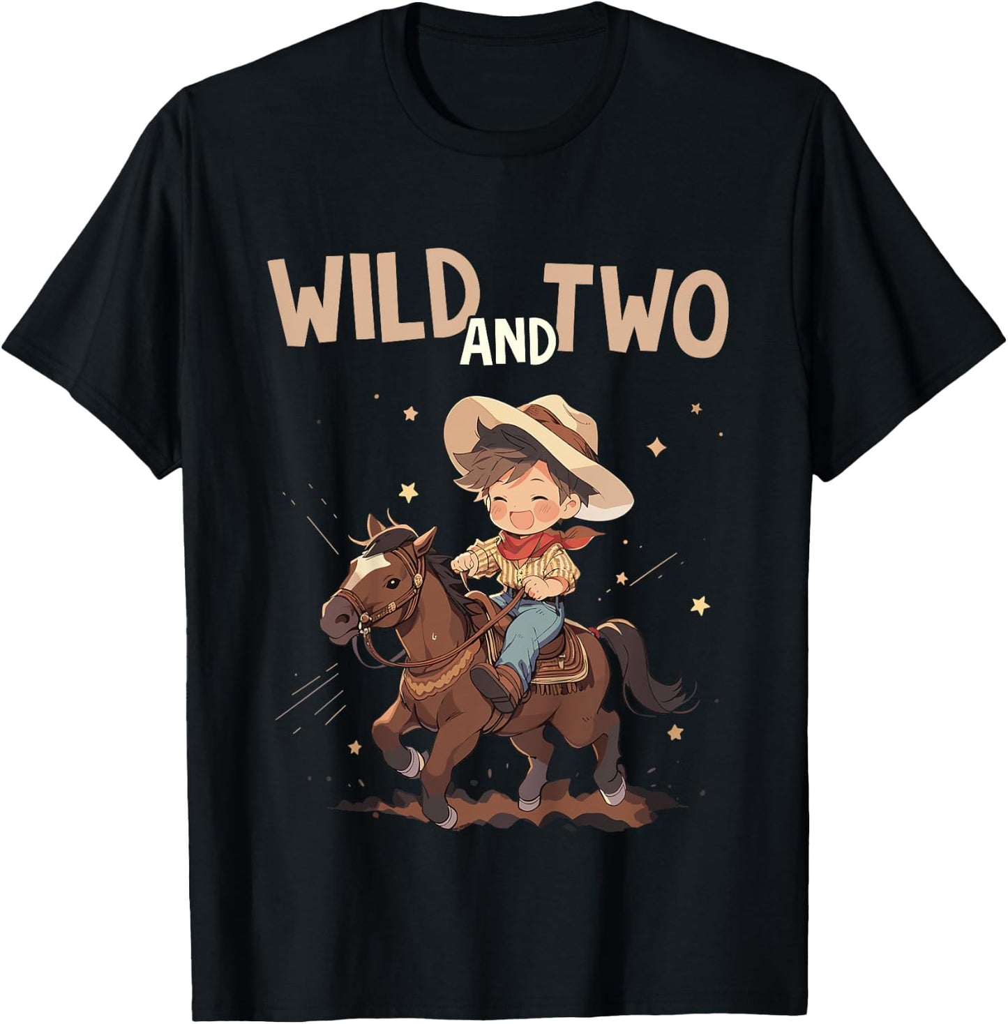 Kids 2nd Birthday Cute Little Cowboy Western - Wild and Two T-Shirt - T-Shirt | Black