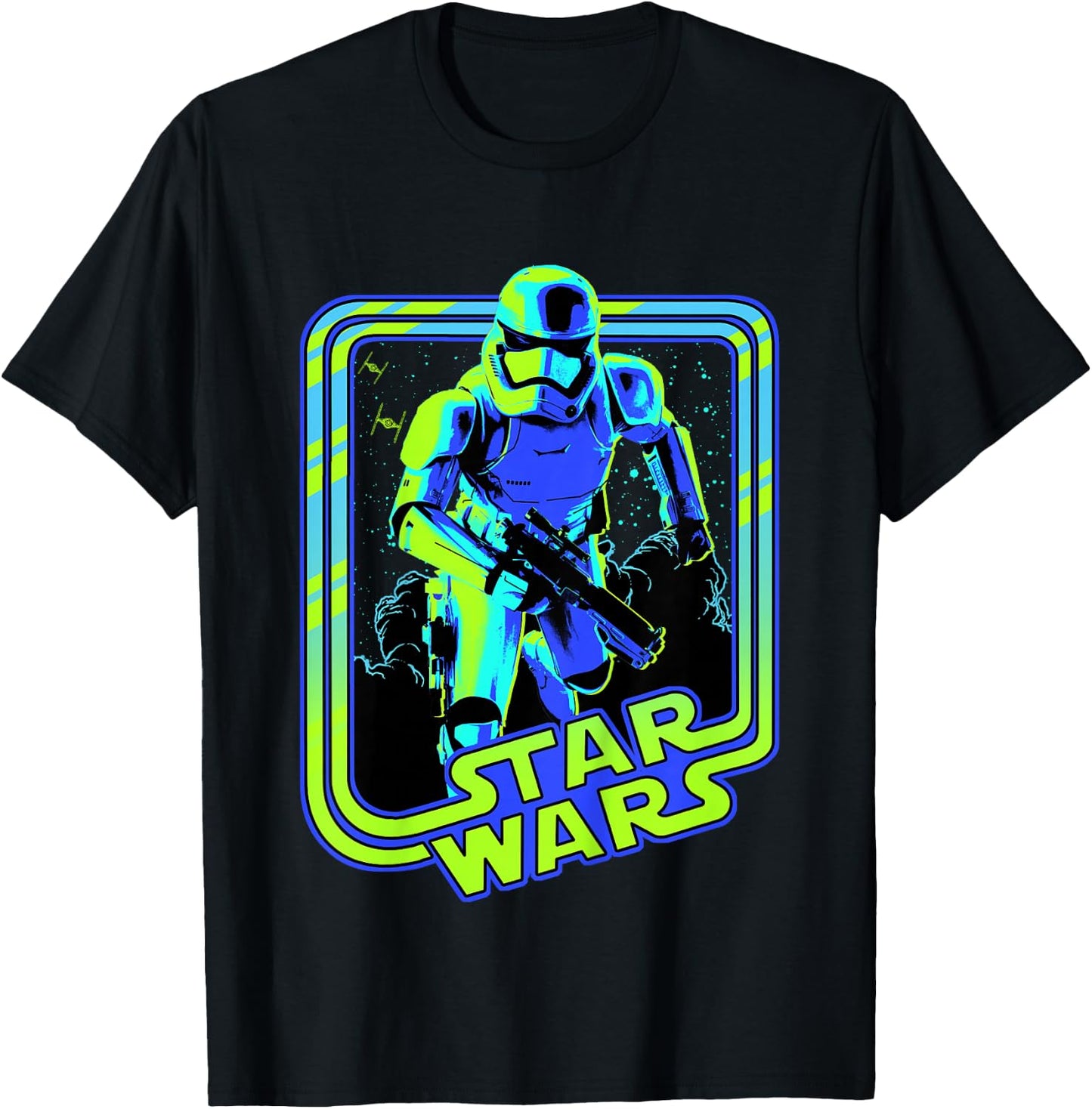 Kids Star Wars Classic Stormtrooper Retro Neon Glow Poster T-Shirt - T-Shirt | Black