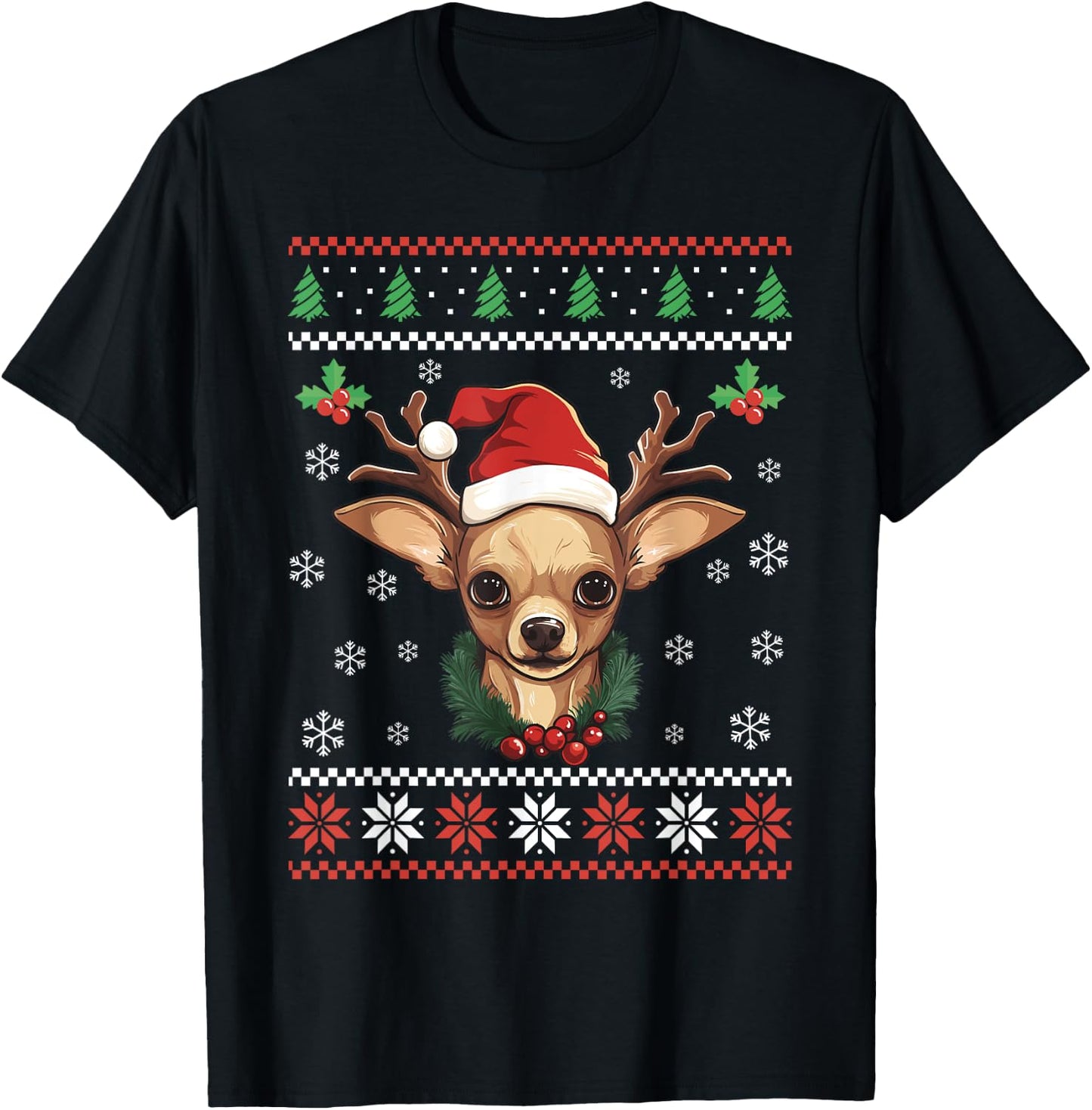 Chihuahua Dog Ugly Christmas Sweater Xmas For Adults Kids T-Shirt - T-Shirt | Black