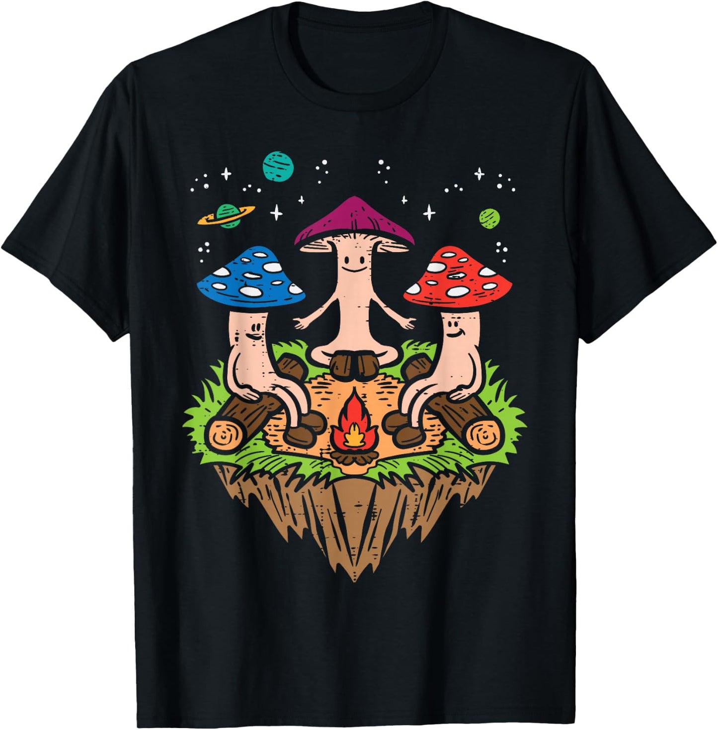 Hippie Mushrooms Camping Funny Psychedelic Camper Men Women T-Shirt - T-Shirt | Black