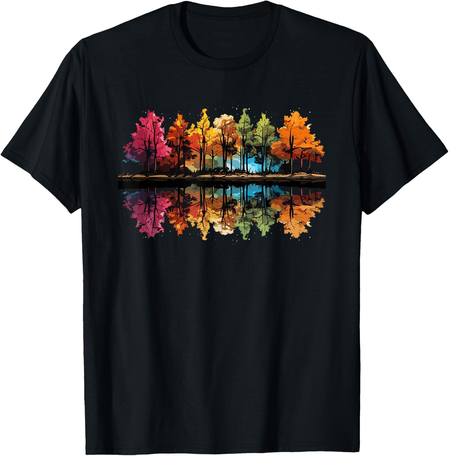 Nature Reflection Forest Trees Outdoor Wildlife T-Shirt - T-Shirt | Black
