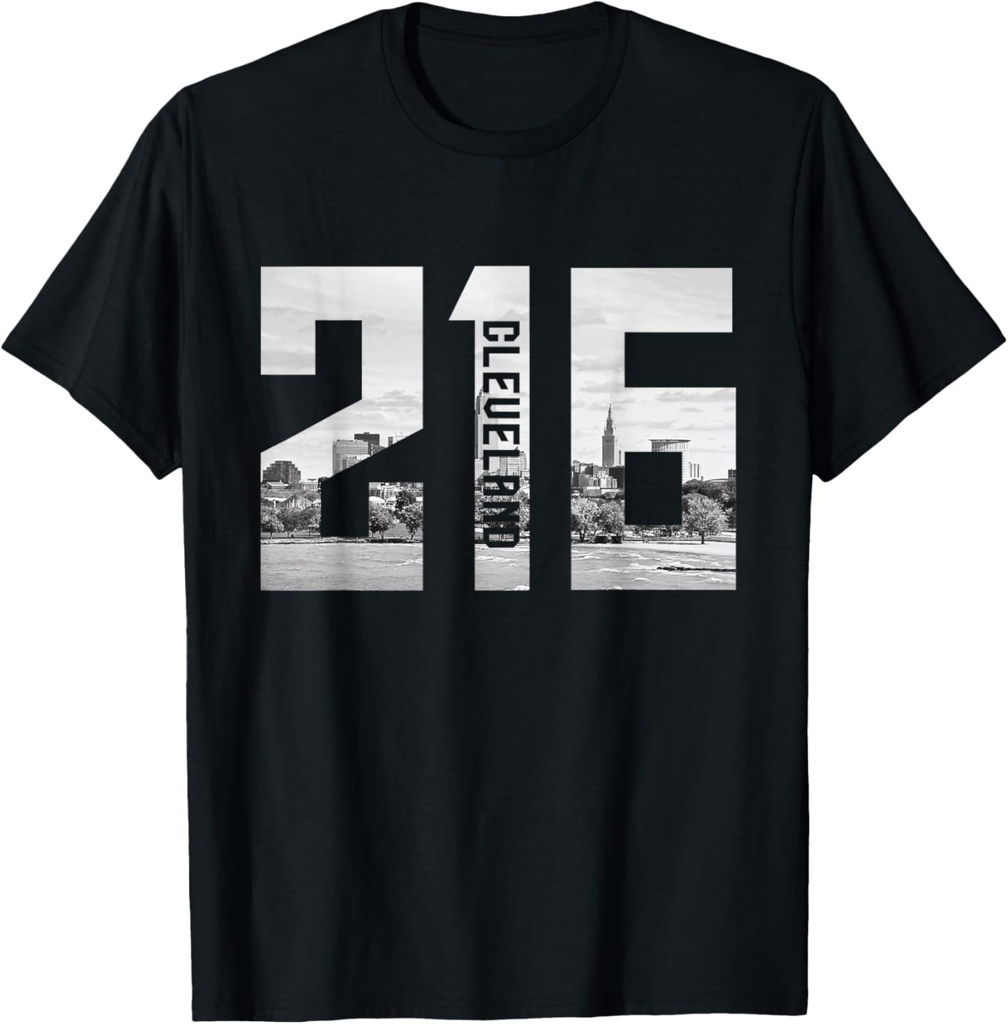 Vintage Cleveland Ohio 216 Area Code Skyline T-Shirt - T-Shirt | Black