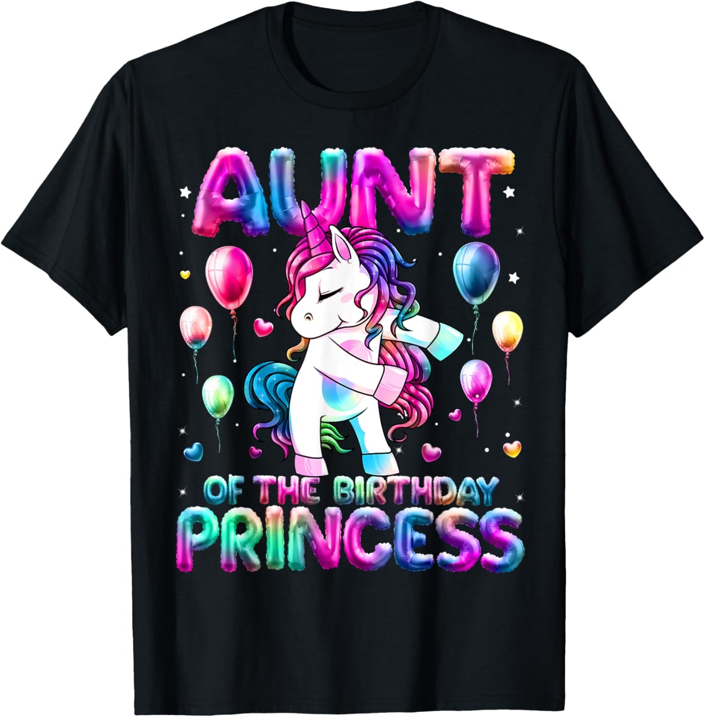 Auntie of the Birthday Princess Girl Flossing Unicorn Aunt T-Shirt - T-Shirt | Black