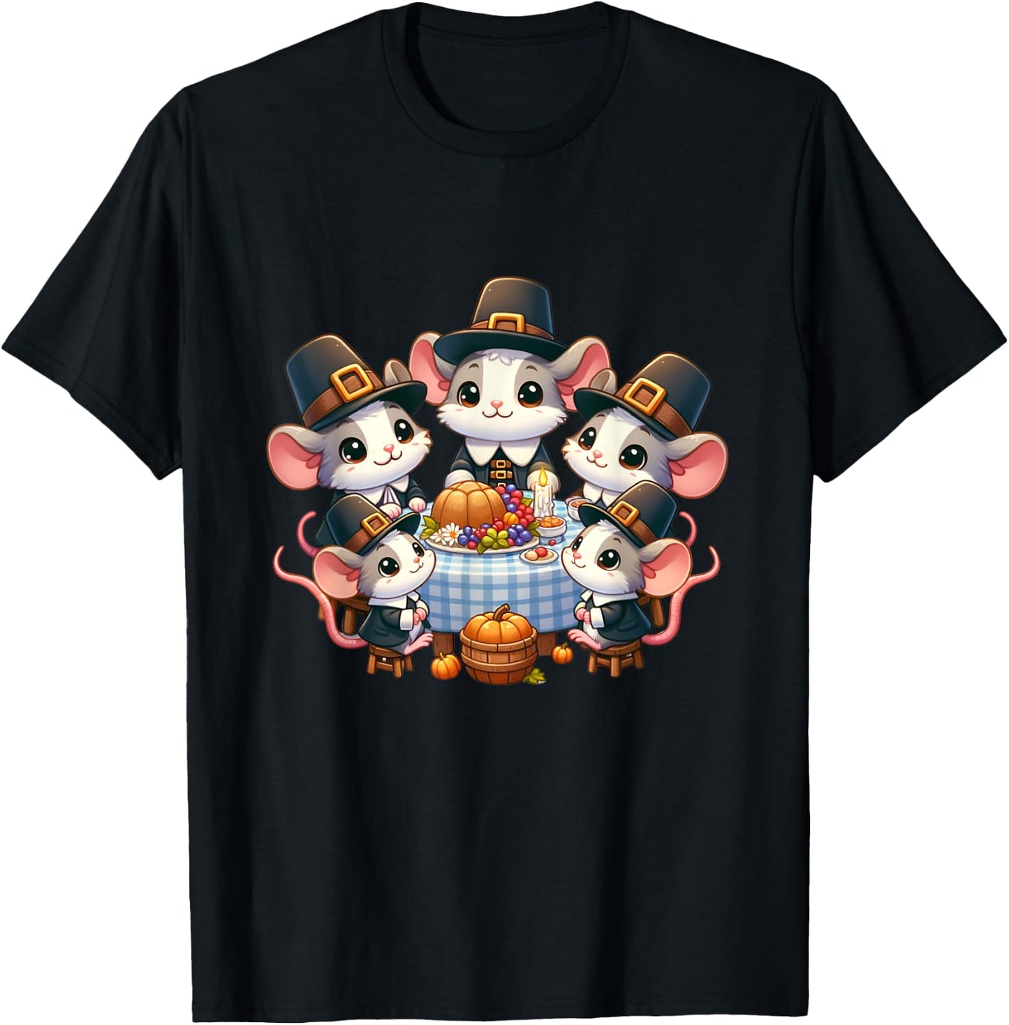 Pilgrim Mice's Thanksgiving Banquet autumn T-Shirt - T-Shirt | Black