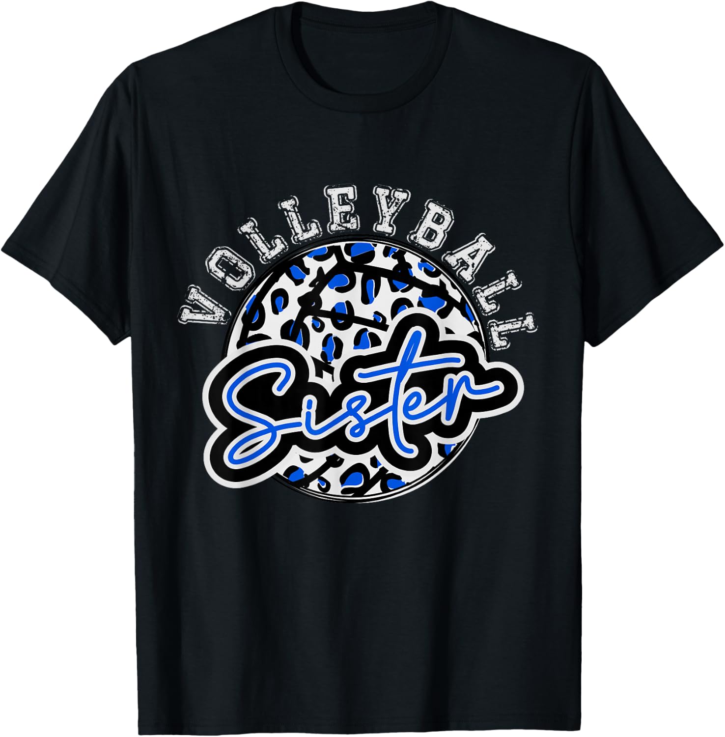Leopard Cheetah Volleyball Blue Sister Shirt Trendy T-Shirt - T-Shirt | Black