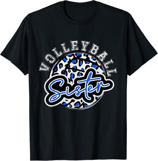 Leopard Cheetah Volleyball Blue Sister Shirt Trendy T-Shirt - T-Shirt | Black